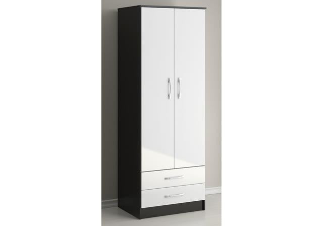 Lynx 2 Door 2 Chestss Wardrobe (Black & White)