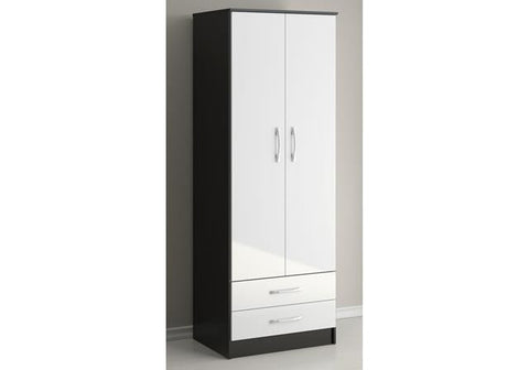 Lynx 2 Door 2 Chestss Wardrobe (Black & White)