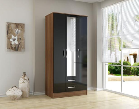 Lynx 3 Door 2 Chestss Mirrored Wardrobe (3 Colour Options)