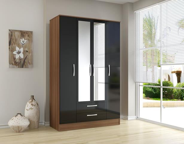 Lynx 4 Door 2 Chestss Mirrored Wardrobe (3 Colour Options)