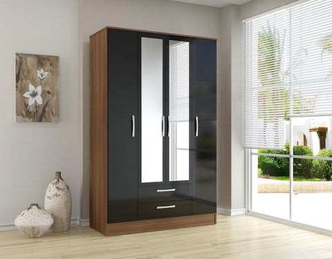 Lynx 4 Door 2 Chestss Mirrored Wardrobe (3 Colour Options)