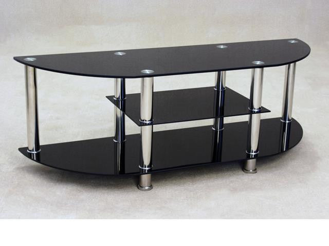 Black Glass TV Unit Chrome Legs