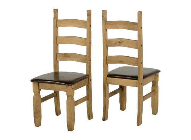 Corona Pine Wooden Dining Chair With Brown Cover (Pair)