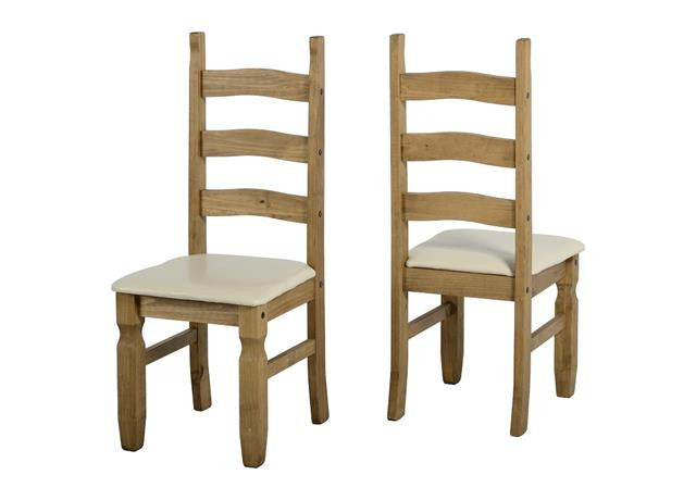 Corona Pine Wooden Dining Chair With Cream Cover (Pair)