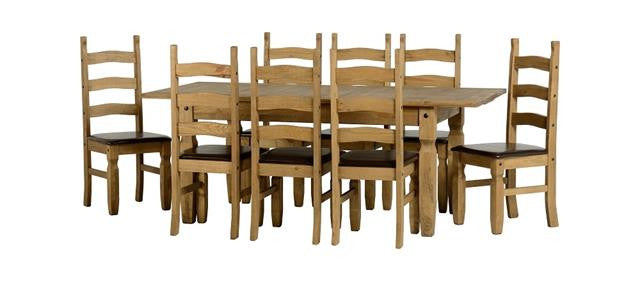 Corona Pine Extendable Dining Set With 8 Brown Chairs