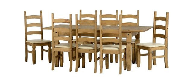 Corona Pine Extendable Dining Set With 8 Cream Chairs
