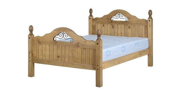Corona Solid Pine Double Scroll Bed