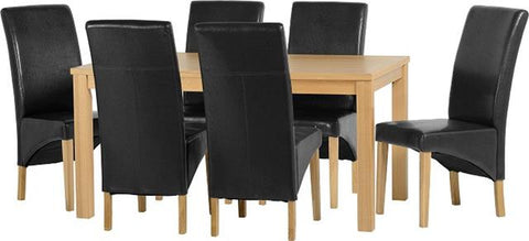 Belgravia Oak Veneer Dining Set With 6 Black Faux Leather Chairs
