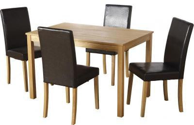 Ashmere Dining Tables With 4 Brown Faux Leather Chairs