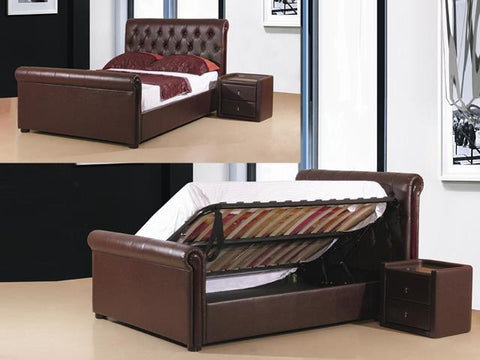 Caxton Brown Faux Leather Storage Ottoman Bed