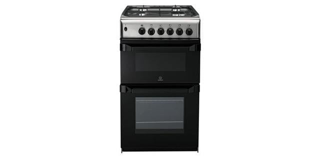Indesit Stainless Steel 50cm Twin Cavity Dual Fuel Cooker